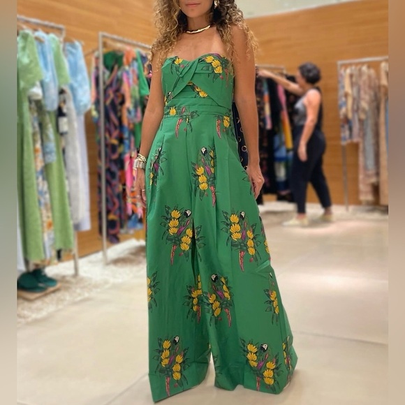 FARM Rio Pants - FARM Rio Green Rio Maracanã Strapless Jumpsuit Size XL